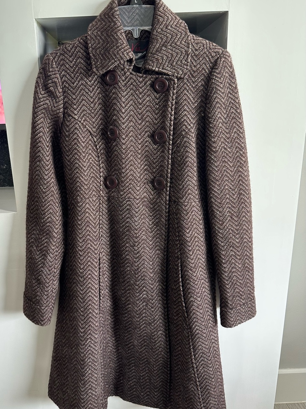 Vintage Via Women’s Wool Blend Chevron Pattern Double-Breasted Coat Size 2